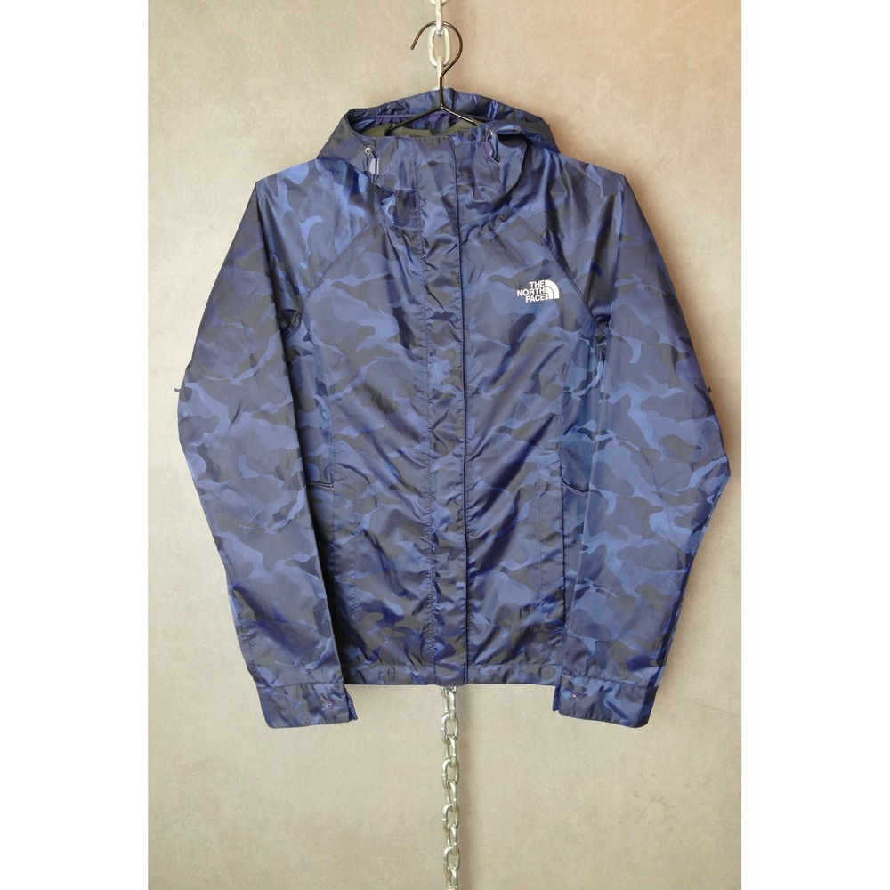 The North Face Blue‎ Camo Hooded Rain Jacket Lightweight Womens XS